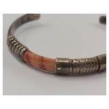 Vintage Southwest Sterling Silver Leather Bangle Bracelet