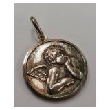 Italian Angel Medallion Pendant Sterling Silver Finish Craftsmanship