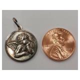 Italian Angel Medallion Pendant Sterling Silver Finish Craftsmanship