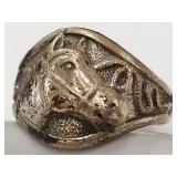 Vintage Sterling Silver Horse Head Engraved Ring