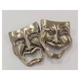 Beau Sterling Silver Comedy Tragedy Mask Pin Brooch