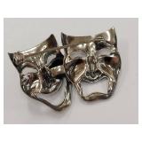 Beau Sterling Silver Comedy Tragedy Mask Pin Brooch