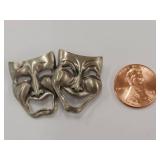 Beau Sterling Silver Comedy Tragedy Mask Pin Brooch