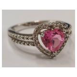 Sterling Silver Heart Pink Gemstone Ring 925