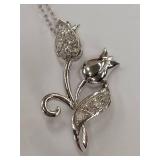 Sterling Silver Floral Necklace 1/10 CT TW Diamonds