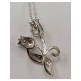Sterling Silver Floral Necklace 1/10 CT TW Diamonds