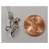 Sterling Silver Floral Necklace 1/10 CT TW Diamonds