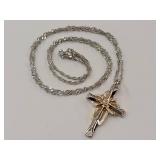 Diamond Sterling Two-Tone Silver and Gold Cross Pendant Necklace