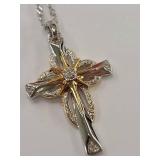 Diamond Sterling Two-Tone Silver and Gold Cross Pendant Necklace
