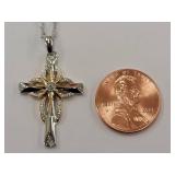 Diamond Sterling Two-Tone Silver and Gold Cross Pendant Necklace