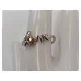 10K Rose Gold & Sterling Silver "Love" Ring Set with Diamond Size 8.5