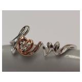 10K Rose Gold & Sterling Silver "Love" Ring Set with Diamond Size 8.5