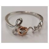 10K Rose Gold & Sterling Silver "Love" Ring Set with Diamond Size 8.5