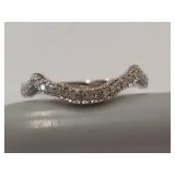 Sterling Silver Wave Ring with Clear Gemstone Accents