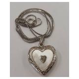 Sterling Silver Heart Locket Necklace .925 Mother of Pearl