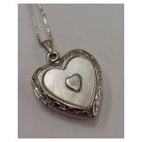 Sterling Silver Heart Locket Necklace .925 Mother of Pearl