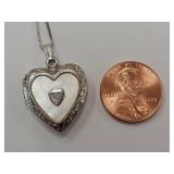Sterling Silver Heart Locket Necklace .925 Mother of Pearl