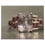 Elegant Sterling Silver Ring with Pink Gemstones Size 9.25