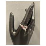 Elegant Sterling Silver Ring with Pink Gemstones Size 9.25
