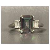 Sterling Silver Elegant Multi-Stone Ring with Emerald-Cut Center Stone