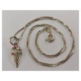 925 Sterling Silver Multi Color Stone Ice Cream Pendant Necklace