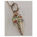 925 Sterling Silver Multi Color Stone Ice Cream Pendant Necklace