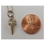 925 Sterling Silver Multi Color Stone Ice Cream Pendant Necklace