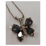 Sterling Silver Butterfly Iridescent Stone Necklace