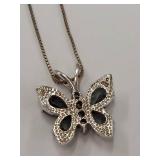 Sterling Silver Butterfly Iridescent Stone Necklace