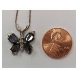 Sterling Silver Butterfly Iridescent Stone Necklace
