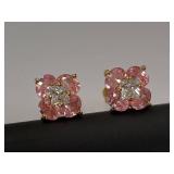 Gold-Tone Pink Crystal Stud Earrings
