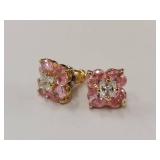 Gold-Tone Pink Crystal Stud Earrings