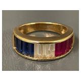 Gold-tone Sterling Silver Band Ring with Baguette Stones