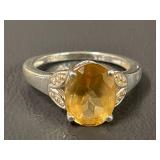Sterling Silver Ring with Yellow Gemstone