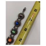 Vintage 925 Silver Bracelet with Multicolor Cabochons