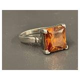 Sterling Silver Ring with Orange Gemstone