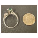 Marquise Green Stone Sterling Silver Ring Sz 7