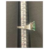 Marquise Green Stone Sterling Silver Ring Sz 7