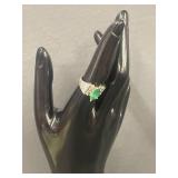 Marquise Green Stone Sterling Silver Ring Sz 7