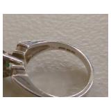 Marquise Green Stone Sterling Silver Ring Sz 7