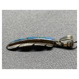 Sterling Silver 925 Feather Pendant Opal Inlays 925 Italy