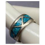 Vintage Sterling Silver 925 Turquoise Inlay Ring Size 3