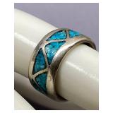 Vintage Sterling Silver 925 Turquoise Inlay Ring Size 3