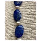 Lapis Lazuli and Pearl Necklace with Sterling Silver 925 Clasp