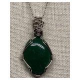 Sterling Silver 925 Wire Wrapped Green Gemstone Necklace