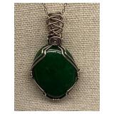 Sterling Silver 925 Wire Wrapped Green Gemstone Necklace