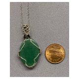 Sterling Silver 925 Wire Wrapped Green Gemstone Necklace