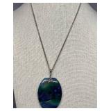 Artistic Blue-Green Stone Sterling Silver 925 Pendant Necklace