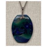 Artistic Blue-Green Stone Sterling Silver 925 Pendant Necklace