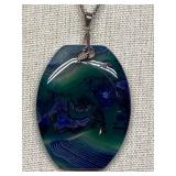 Artistic Blue-Green Stone Sterling Silver 925 Pendant Necklace